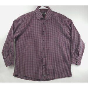 English Laundry Shirt Mens 17.5 34-35 Purple Black Check Cotton Flip Cuff